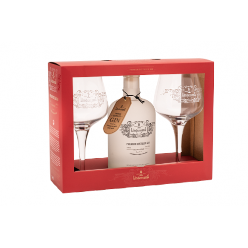 GIN Lindemans Prem Distilled Gin – GIFTPACK Clear  46%  70cl 1 fles + 2 glazen